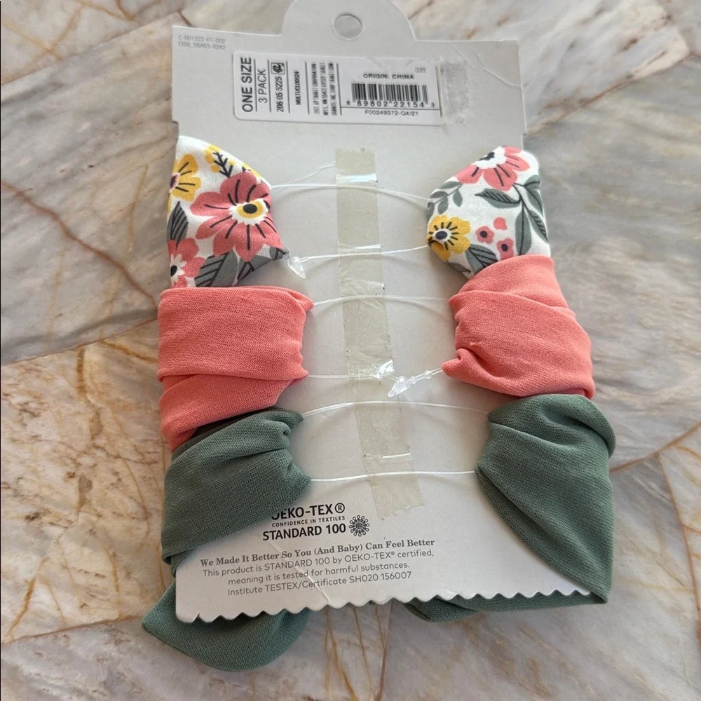 Cloud Island 3-Pack Baby Head Wraps Floral Coral Sage Green One Size NEW